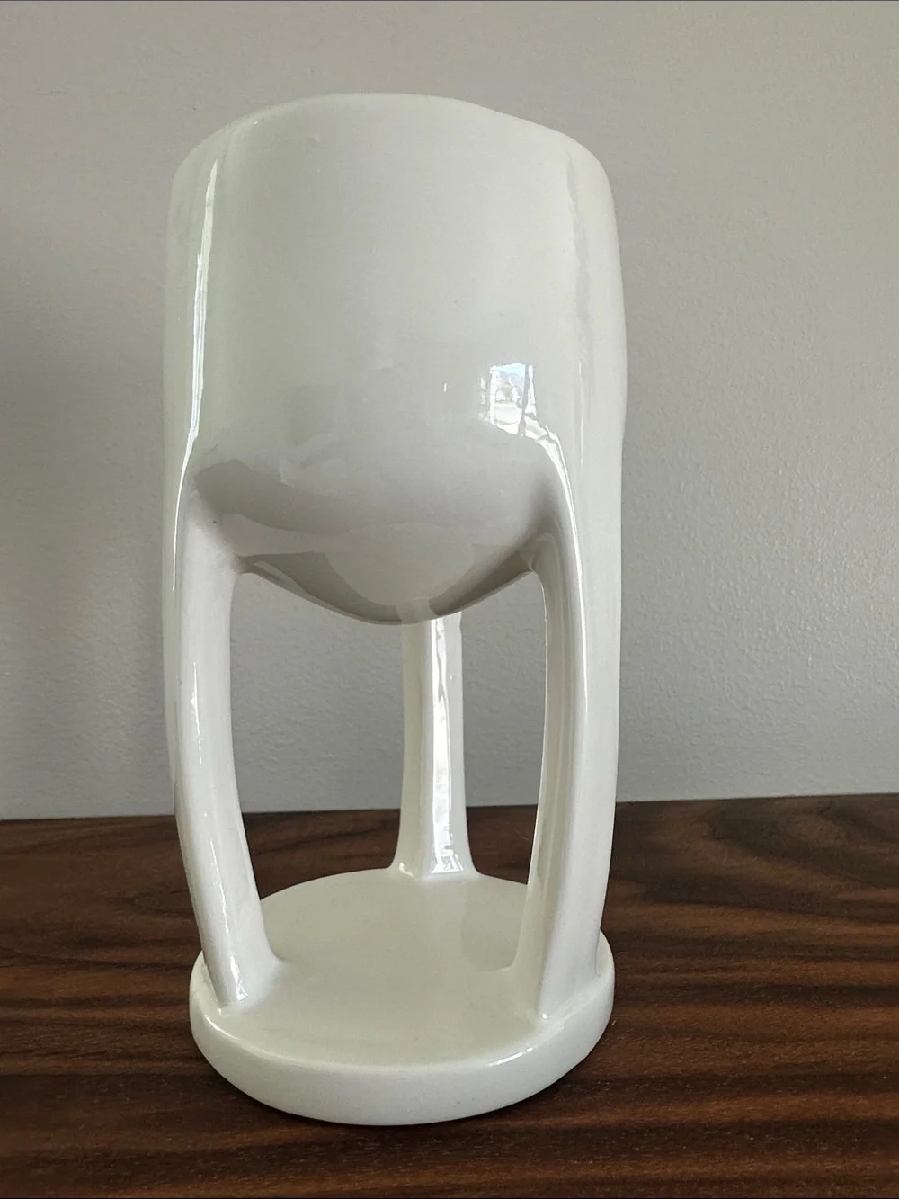 Vintage MCM Sculptural White Ceramic  “Tri Pour” Pottery Vase/Cup